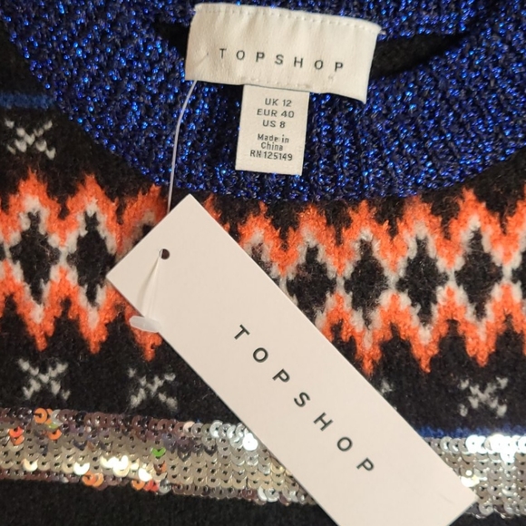 TOPSHOP Sequin Stripe Aztec Fair Isle Sweater 8 - Picture 7 of 8